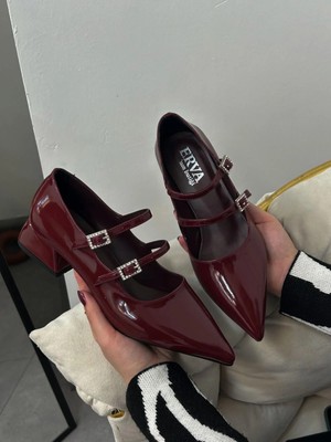 Erva'nın Butiği Bordo Rugan (Viola) Toka Detay Kadın Babet