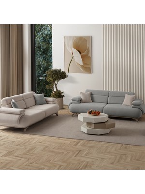 Eymense Bonjo Sırt Mekanizmalı Kasalı Koltuk Takımı 3+3 Bej Gri