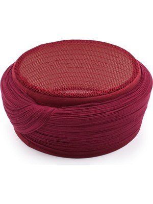 Sarıkhane Fileli Sarık – Bordo Kumaş – Bordo Takke – Düz Sarım – Fileli – 7 Metre