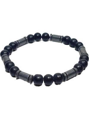 JTSS26BLK1845 Onyx Hematit Doğaltaş Siyah 8 mm Garantili Esnek Janti Bileklik