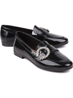 Stato Milano Taş Tokalı Hakiki Deri Siyah Kadın Loafer