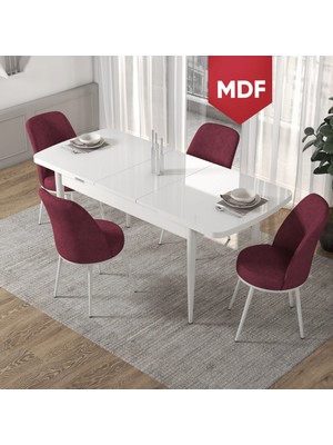 Canisa Concept Kor Serisi, 70X114 Açılabilir MDF Beyaz Mutfak Masa Takımı,4 Sandalye