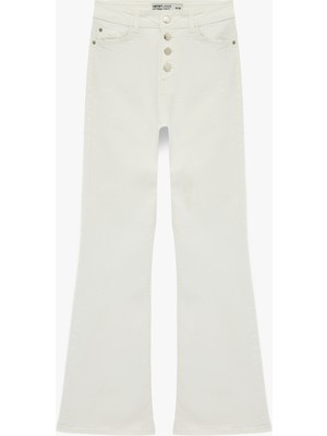 Koton Yüksek Bel Ispanyol Paça Düğmeli Jean Pantolon - Flare Jeans