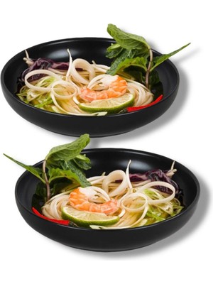 PremiumPort Şık Mat Siyah 22CM Yemek ve Salata Tabağı Çift Seti