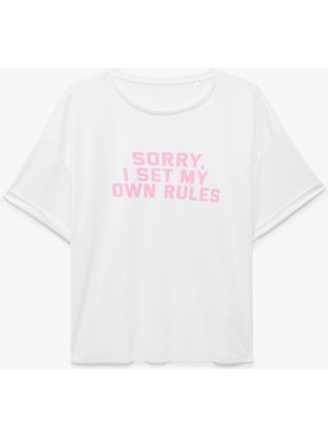 Koton Oversize Yarım Kollu Bisiklet Yaka Baskılı Spor Tişört