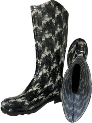Emek Kadın Grili Desenli Bahçe Yağmur Çizmesi