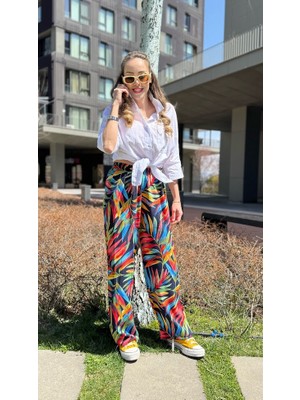 Leilaa Yaprak Desenli Pamuk Palazzo Pantolon