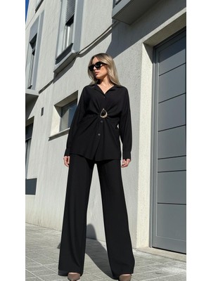 Broş Detaylı Oversize Takım
