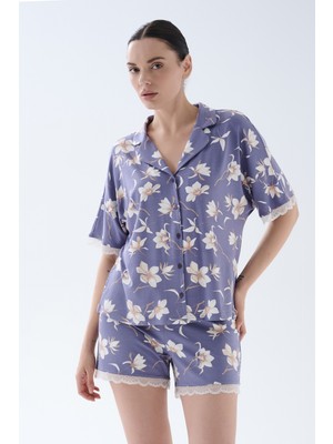 Hays Kadın Viskoz Kısa Kollu Dantel Detaylı Gömlek Pijama Üstü