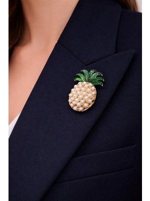 Beyaz Taşlı Ananas Iğneli Broş