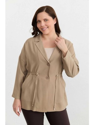 Selen Büyük Beden Erkek Yaka Düşük Kol Ceket  /  Vizon