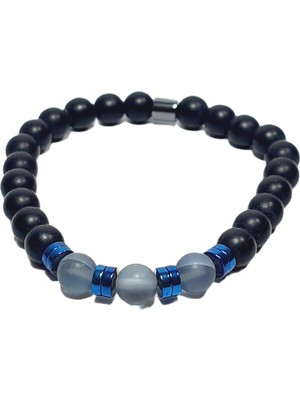 JTSS26BLK1838 Akik Onyx Hematit Doğaltaş Siyah 8 mm Garantili Esnek Janti Bileklik