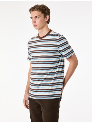 Koton Regular Fit Kısa Kollu Bisiklet Yaka Pamuklu Çizgili Tişört