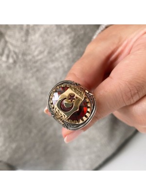 Simurg Jewellery 925 Ayar Kırmızı Taşlı Gümüş Ayyıldız Erkek Yüzük