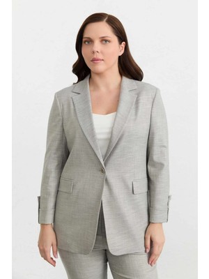 Selen Büyük Beden Kolu Apoletli Erkek Yaka Ceket  /  Gri