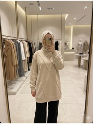 Azram Fashion Kadın Sıralı Inci Detaylı Tesettür Tunik