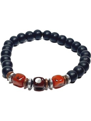JTSS26BLK1837 Akik Onyx Hematit Doğaltaş Siyah 8 mm Garantili Esnek Janti Bileklik
