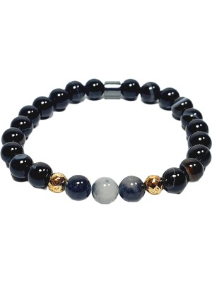 JTSS26BLK1848 Akik Hematit Doğaltaş Siyah 8 mm Garantili Esnek Janti Bileklik