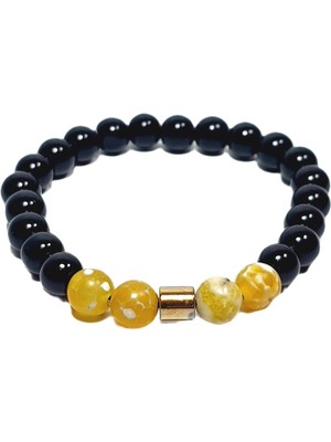 JTSS26BLK1847 Akik Onyx Hematit Doğaltaş Siyah 8 mm Garantili Esnek Janti Bileklik