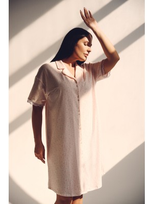 Hays Kadın Plus Size Pamuklu Gömlek Yaka Kısa Kollu Gecelik