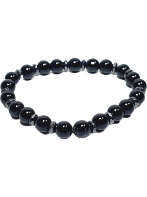 JTSS26BLK1843 Onyx Hematit Doğaltaş Siyah 8 mm Garantili Esnek Janti Bileklik