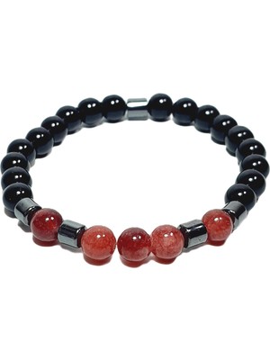 JTSS26BLK1846 Akik Onyx Hematit Doğaltaş Siyah 8 mm Garantili Esnek Janti Bileklik