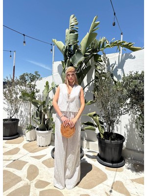 Die&More Beyaz Renkli Gofre Yelek Pantolon Takım