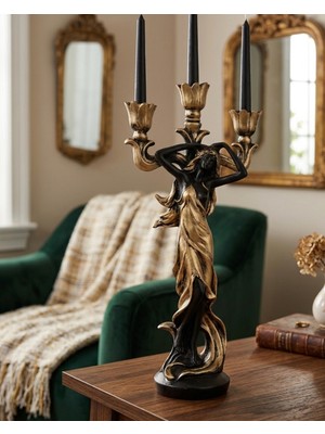 Akua Estetik ve Zarafetin Buluşması: Figürlü Üçlü Siyah Şamdan