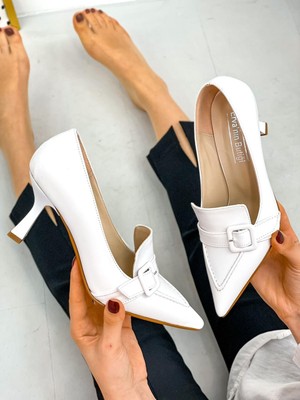 Erva'nın Butiği Beyaz Cilt (Kahlo) Toka Detay Kadın Stiletto