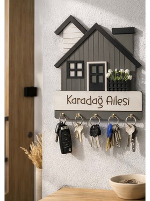 Hippodeco Kişiye Özel Mdf Anahtarlık | Ev Figürlü Dekoratif Duvar Anahtarlık | Aile Isimlik
