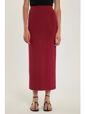 Tudors Kadın Standart Fit Modal Kumaş Bordo Maxi Boy Etek