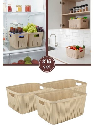 Flora 3'lü Dolap Içi Düzenleyici Sepet Seti, Mutfak Buzdolabı Organizer Tezgah Üstü Sepet 3x3,5 Litre
