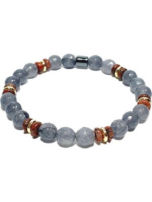 JTSS26BLK1841 Fasetli Ceyt Jasper Hematit Doğaltaş Gri 8 mm Garantili Esnek Janti Bileklik
