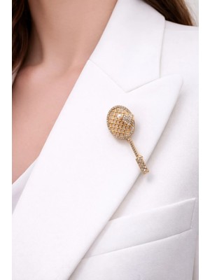 Gold Taşlı Tenis Roket Broş