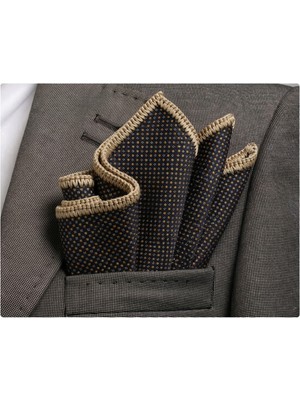 Exve Exclusive Kahverengi Bej Puantiyeli Kenarı Bej El Işi Örgülü Cep Aksesuarı Yaka Mendili