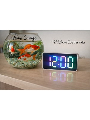 Atay Garage Renkli LED Dijital Saat – Masaüstü Alarm Saati, 12/24 Saat, Gece Modu