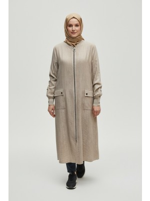 Ece Giyim Kadın Önü Fermuarlı Üssten Cepli Hakim Yaka Yaka ve Kolağzı Ribanalı Yazlık Spor Kap