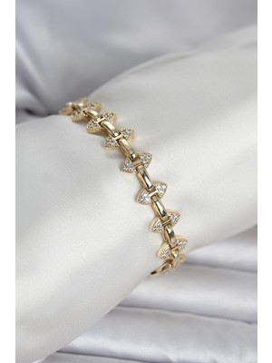 Pileli Store Pirinç Gold Renk Zirkon Taşlı Kadın Bileklik