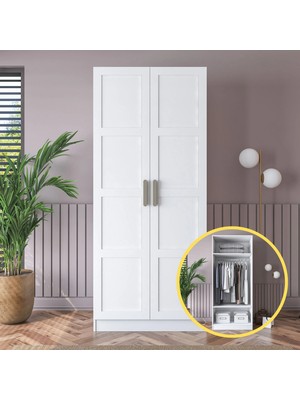 Rani BA189 Membran Kapaklı Gardırop 2 Raflı 2 Kapaklı Elbise Dolabı Beyaz
