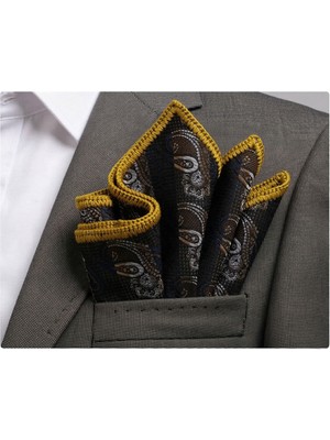 Exve Exclusive Kahveregi Üzeri Şal Geçişli Kenarı El Işi Örgülü Cep Aksesuarı Yaka Mendili