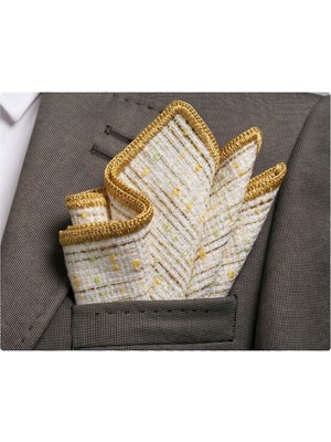 Exve Exclusive Sarı Bej Bej Geçişli Kenarı Sarı El Işi Örgülü Cep Aksesuarı Yaka Mendili