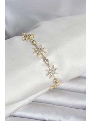 Pileli Store Pirinç Gold Renk Kutup Yıldızı Model Kadın Bileklik