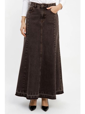 Vellichor Kadın A Form Kahverengi Denim Etek