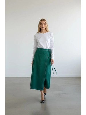 Vellichor Yandan Bağlamalı Denim Etek Yeşil