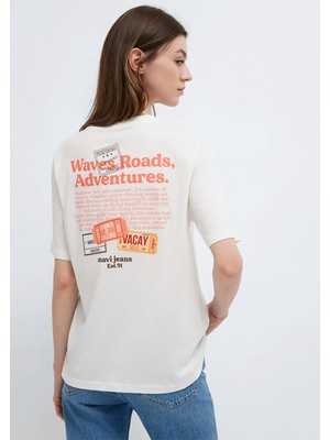 Mavi Slogan Baskılı Ekru Tişört 1613897-80194