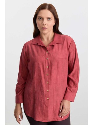 Selen Büyük Beden Göğüs Cepli Gömlek  /  Mercan