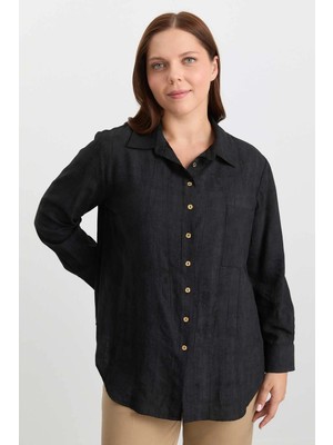 Selen Büyük Beden Göğüs Cepli Gömlek  /  Siyah