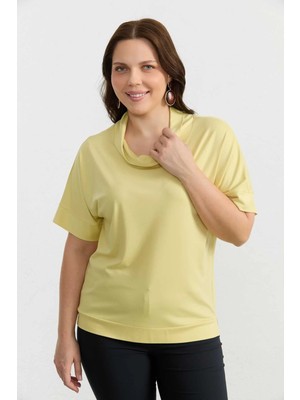 Selen Büyük Beden Ufak Degaje Yaka Bluz  /  Sarı