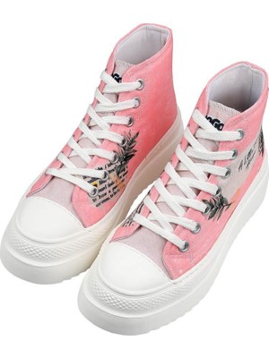 Dogo Kadın Vegan Pembe Kalın Taban High Sneakers - A Little Paris Always Tasarım