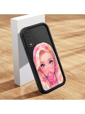 HONTINGA Samsung Galaxy A50 ile Uyumlu Kılıfı Düşüme Önleyici Basitlik Anti Düşme Kamera Korumali Şirin Kedi Güzel Kız Siyah Desen Yumuşak Silikon Telefon Kılıfı Kadın ve Erkek Için Uygundur K2-0058